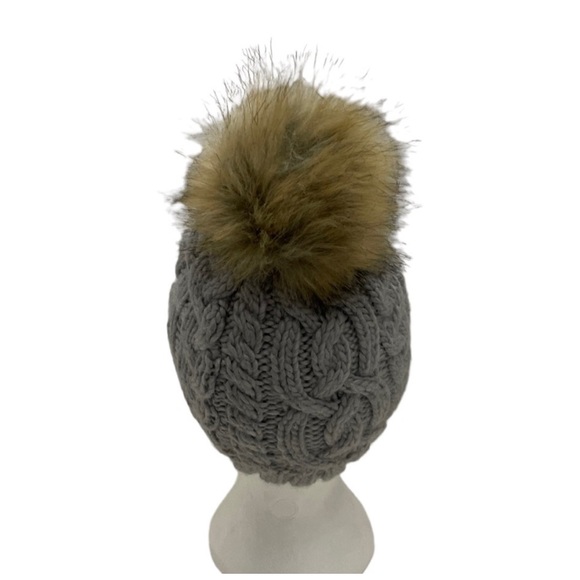 Bula grey fisherman chunky knit wool blend winter cold weather hat toque pompom - Picture 5 of 15